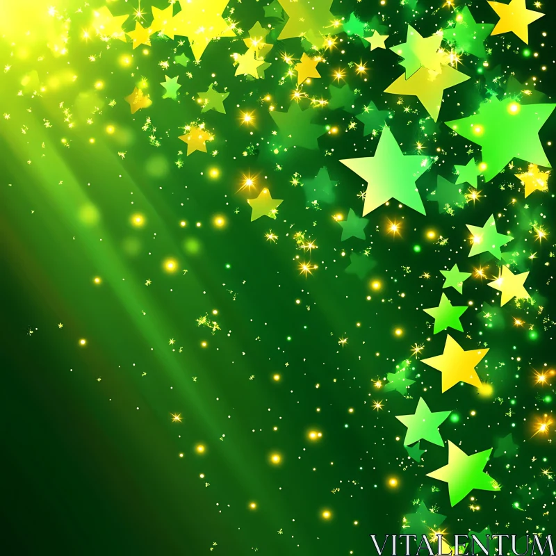 Shining Stars on Green Background AI Image