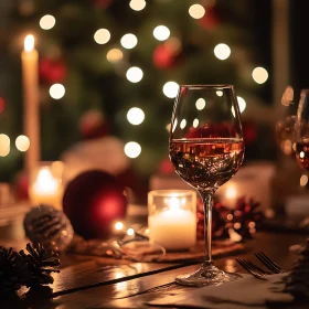 Holiday Table Setting with Wine and Candles