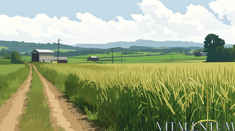 Captivating Digital Painting of a Serene Rural Landscape AI Image