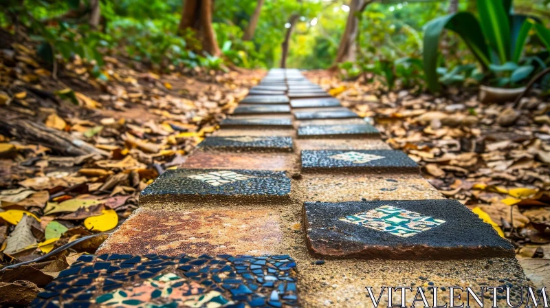 Close-up of Colorful Mosaic Stone Path in a Park AI Image