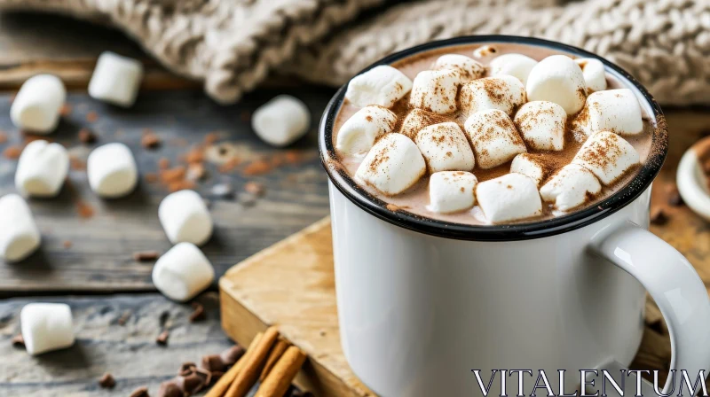 Cozy and Rustic Hot Chocolate on Wooden Table AI Image