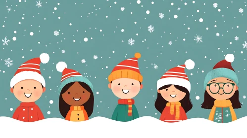 Children's Winter Festivities in Snowy Illustration