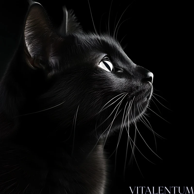 Black Cat Side Profile Against Dark Background AI Image