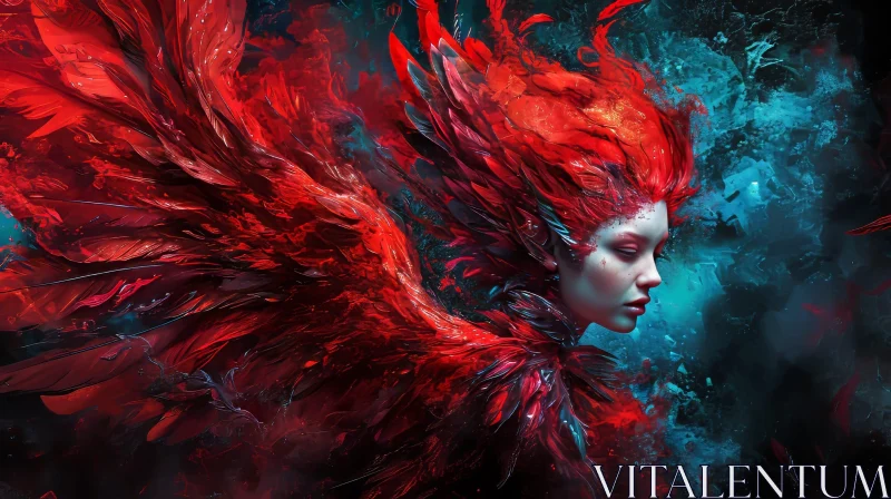 Ethereal Woman with Red Hair and Wings - Digital Painting AI Image