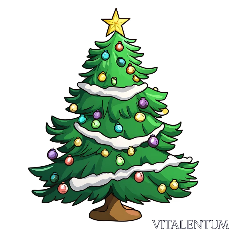 Holiday Tree with Decorative Ornaments and Star AI Image