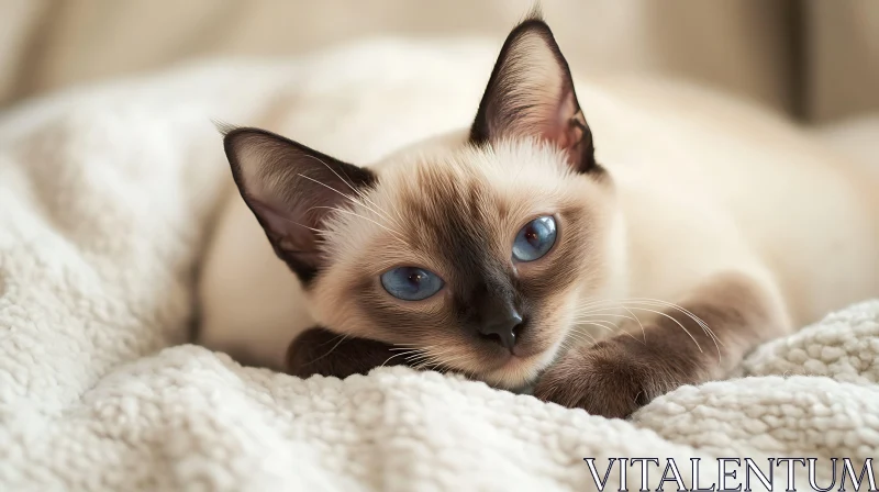 AI ART Charming Blue-Eyed Siamese Kitten Relaxing