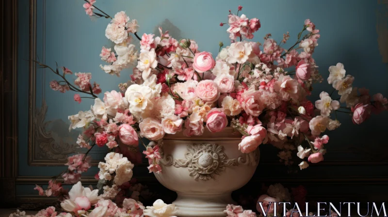 Floral Art - Baroque Inspired Pink & White Floral Arrangement AI Image