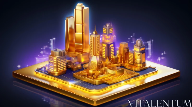 AI ART Golden Cityscape - 3D Rendering of Unique Skyscrapers