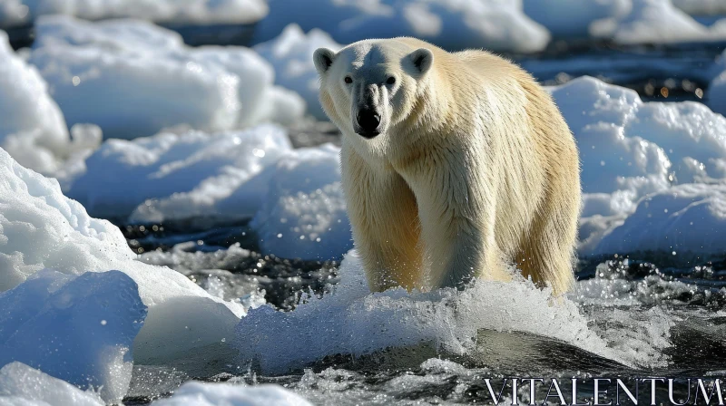 Graceful Polar Bear Walking on Arctic Ice Floes AI Image