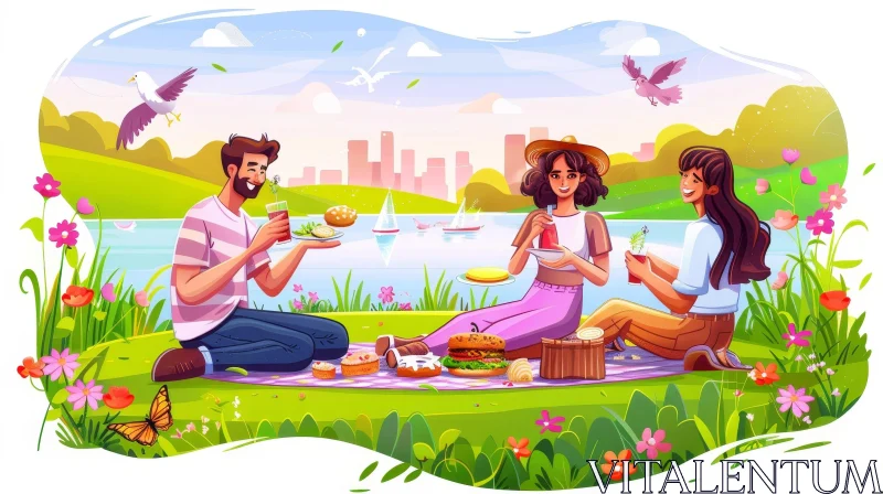 Joyful Picnic Gathering in a Park AI Image