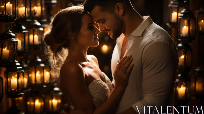 Romantic Candlelit Wedding - An Embrace Captured in Time AI Image