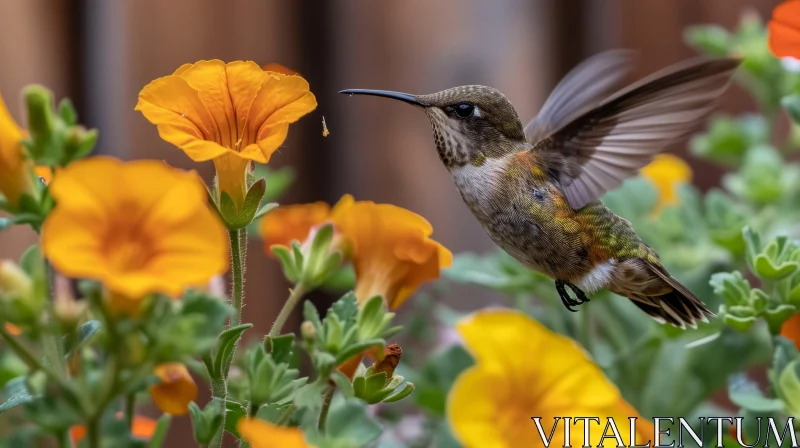 Stunning Photograph of Hummingbird Flying Towards Flower AI Image