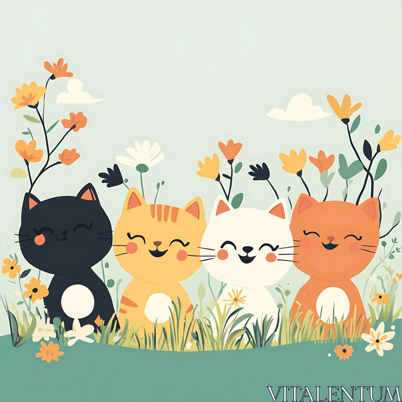 Happy Kittens in Nature AI Image