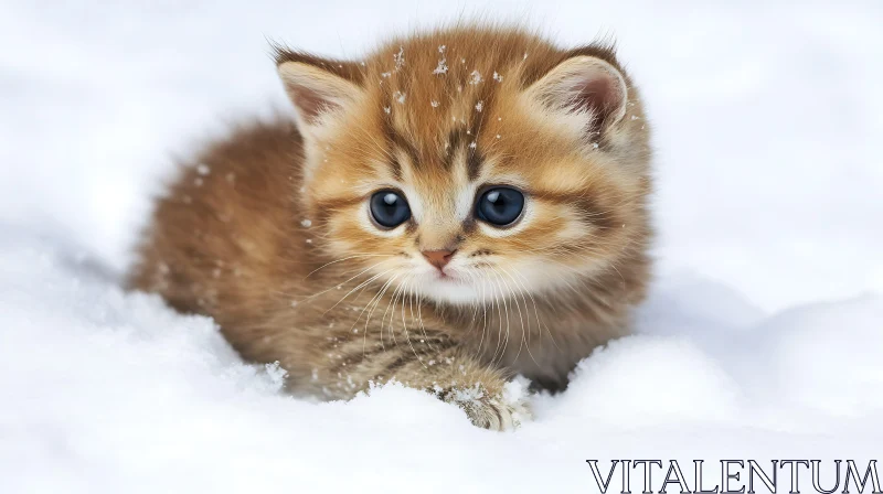 AI ART Cute Orange Kitten in Winter Snow