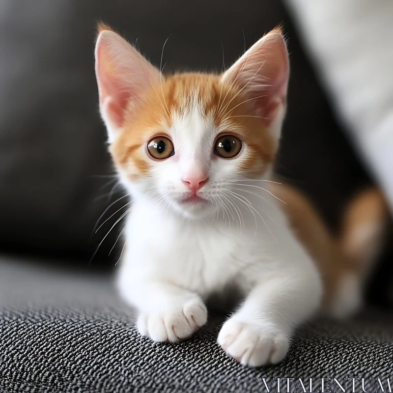 Cute Orange and White Kitten Resting on Couch AI Image