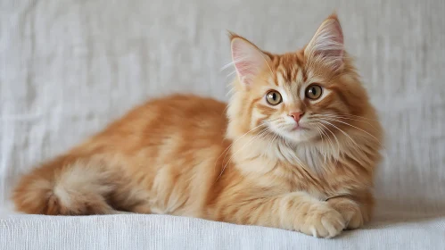 Orange Feline with Fluffy Fur Resting Calmly