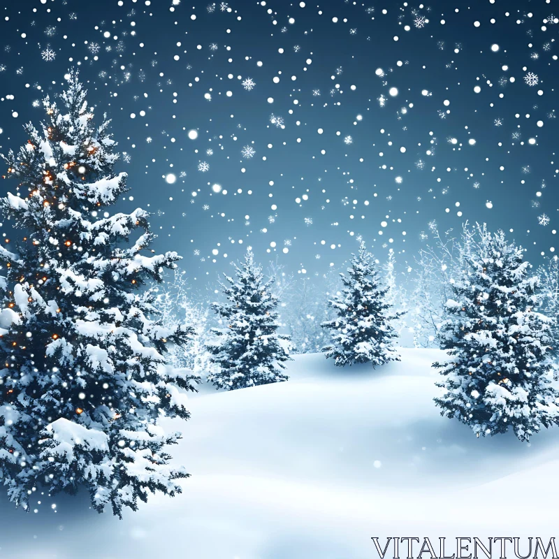 Snowy Scene with Evergreens AI Image