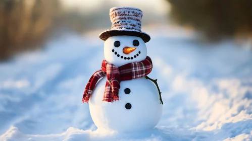 Festive Snowman in a Snowy Landscape