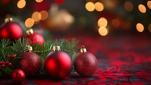 Elegant Red Baubles Amidst Festive Decorations