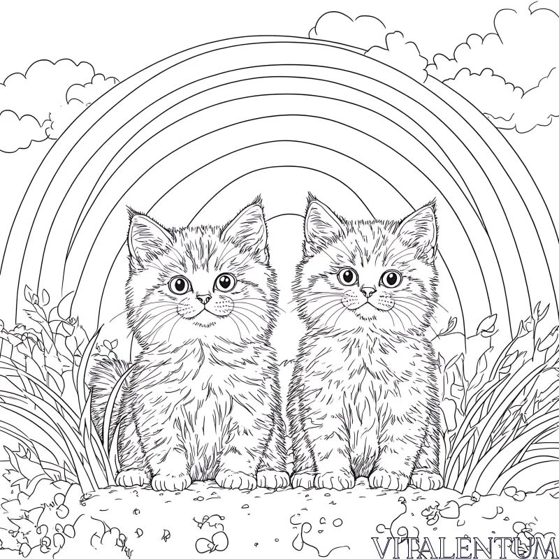 Cute Fluffy Kittens with Rainbow Background AI Image