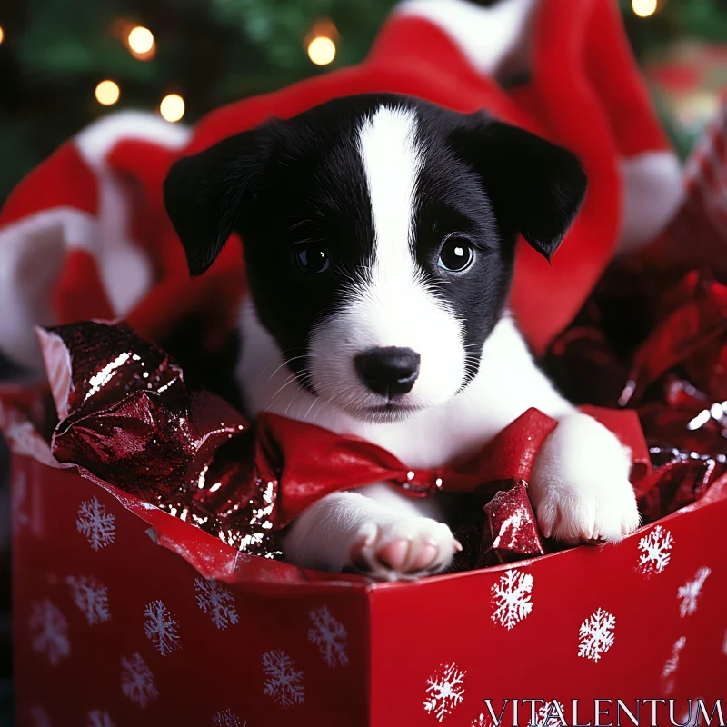 Adorable Dog in Holiday Gift Box AI Image