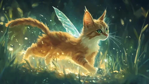 Magical Fairy Cat in Enchanted Forest