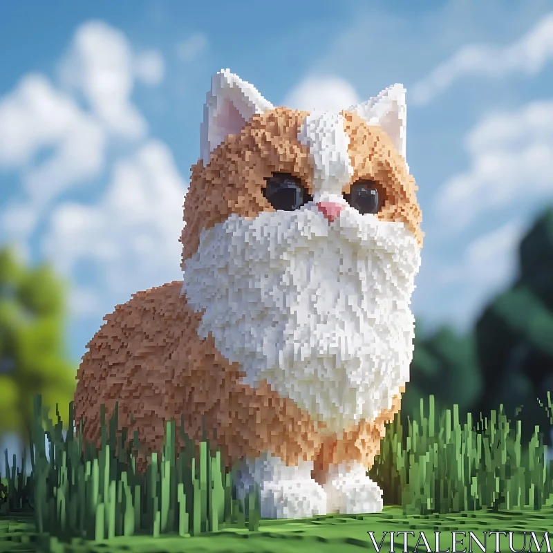 AI ART Cute Pixel Art Cat on Grass