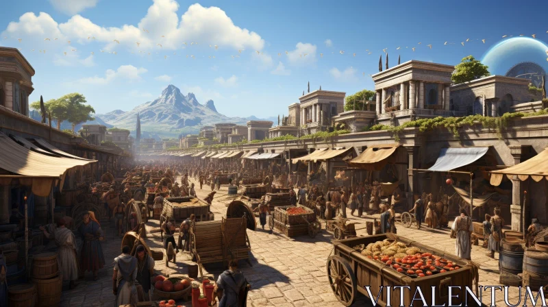 Ancient Greek Marketplace Painting AI Image
