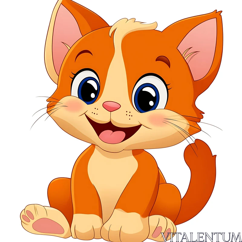 AI ART Cute Orange and White Cartoon Kitten