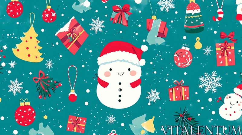 Holiday Snowman and Christmas Decorations AI Image