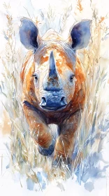 Rhinoceros in Tall Grass Painting