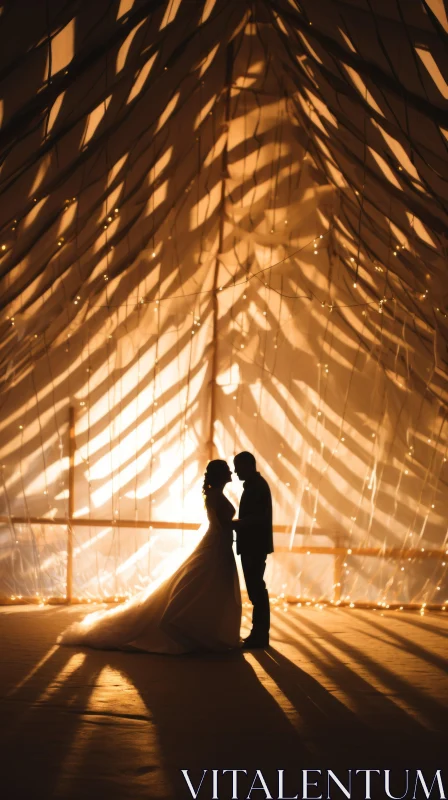Bride and Groom Silhouette at Sunset: A Fusion of Modern and Indigenous Art AI Image