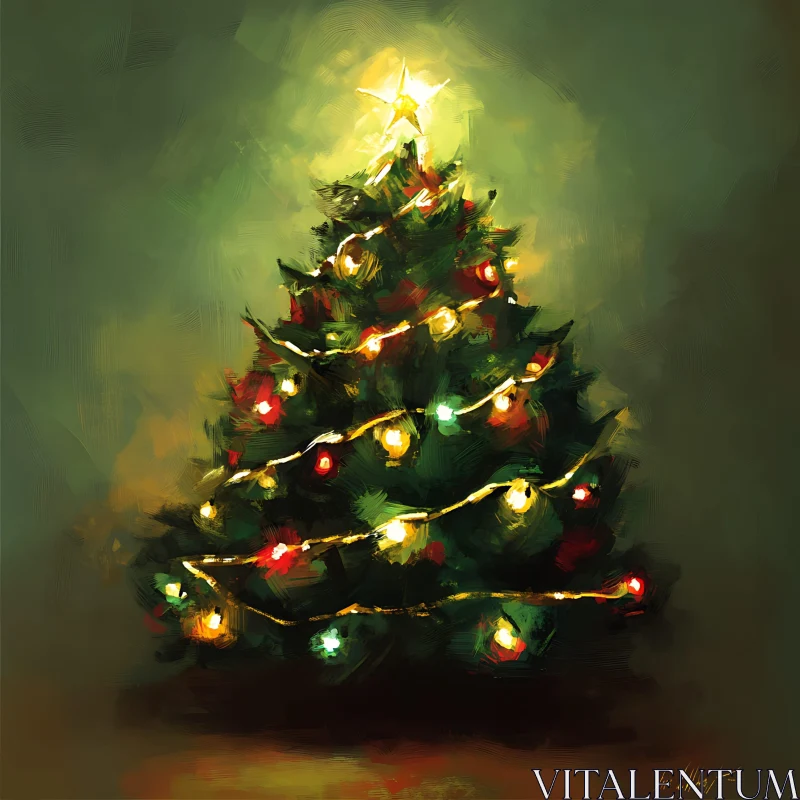 Festive Christmas Tree with Shining Star AI Image