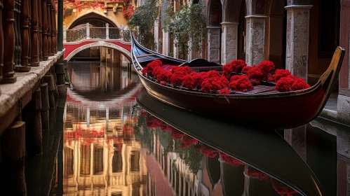 Captivating Gondola Ride in Venice with Red Flowers