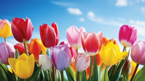 Colorful Tulips Under the Spring Sky - A Naturalistic Art Piece