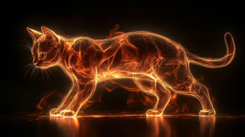 Glowing Cat in Fiery Lines