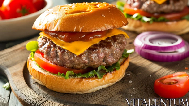 Delicious Cheeseburger with Beef Patty, Melted Cheese, and Fresh Vegetables AI Image