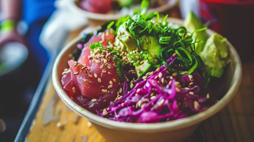 Delicious Poke Bowl with Tuna, Avocado, and More | Close-up Image