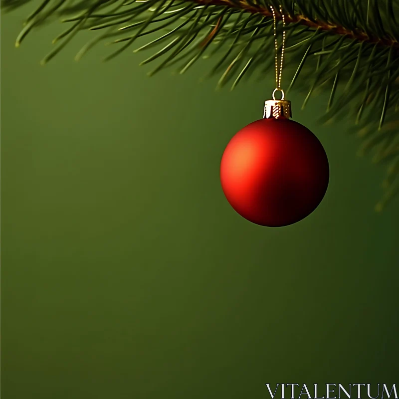 Festive Red Ornament on Pine AI Image