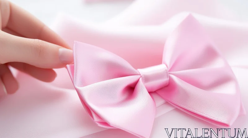Elegant Pink Satin Bow Held by Woman's Hand AI Image