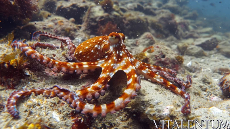 Enchanting Underwater Close-Up of a Medium-Sized Octopus AI Image