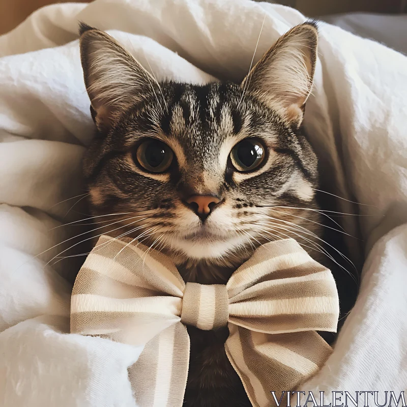 AI ART Adorable Striped Cat with Bow Tie