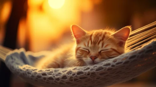 Ginger Kitten Sleeping Peacefully in Hammock