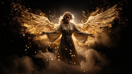 Golden Winged Angel - Serene and Majestic Artwork