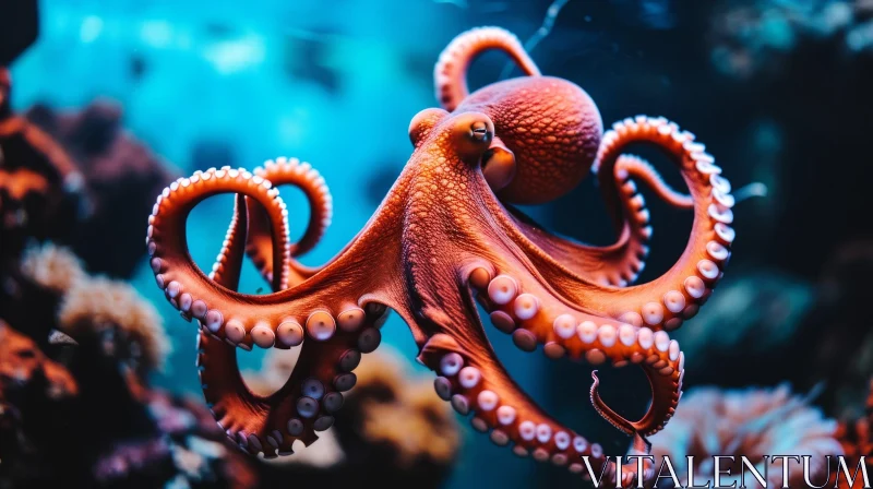 Red Octopus Close-Up: A Stunning Underwater Portrait AI Image