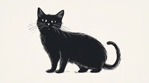 Black Cat Sketch on Blank Background