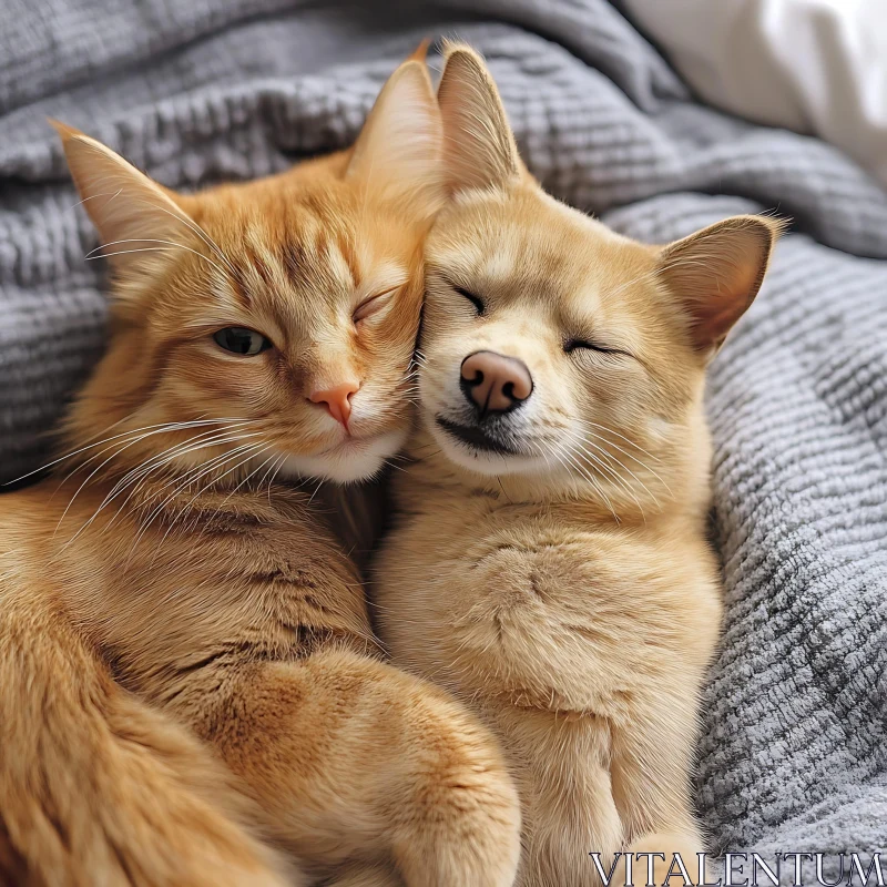 Heartwarming Image of Snuggling Pets AI Image