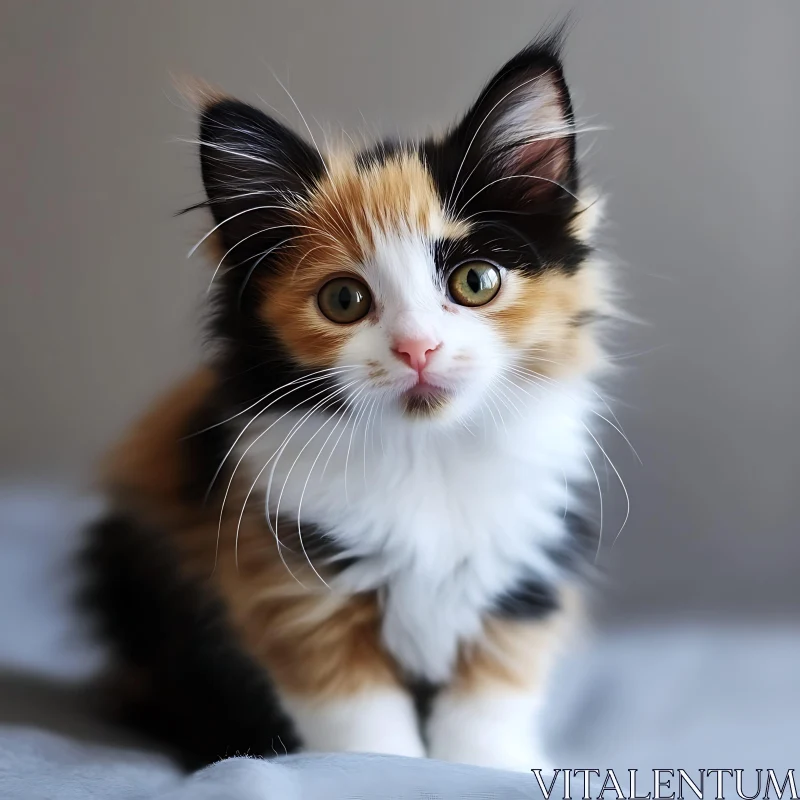 Cute Calico Kitten Portrait AI Image