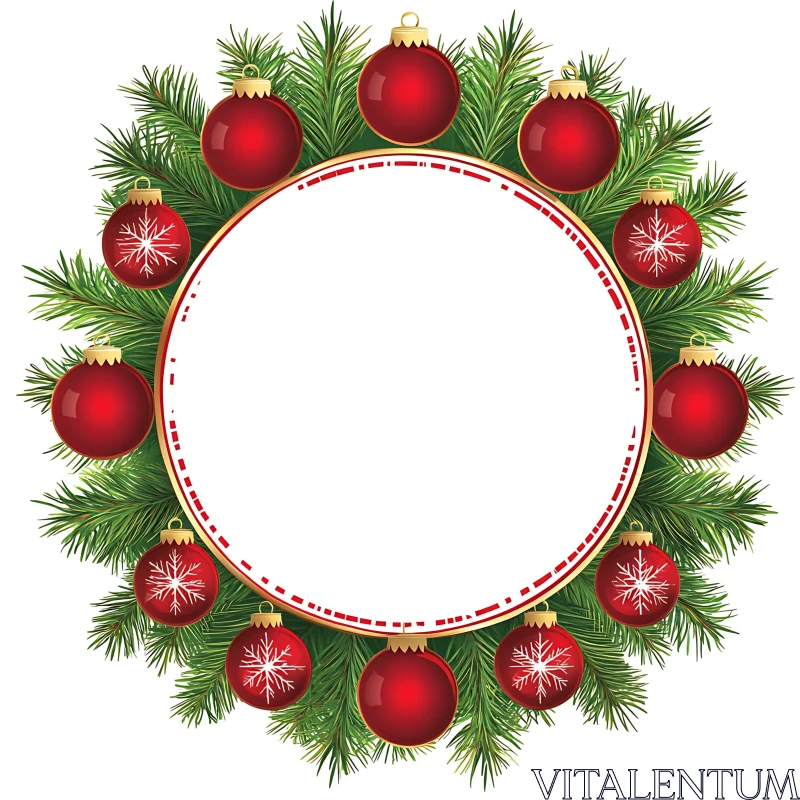 Christmas Wreath Decoration with Red Baubles AI Image