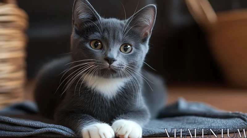 Cute Gray Kitten with White Chest and Paws AI Image